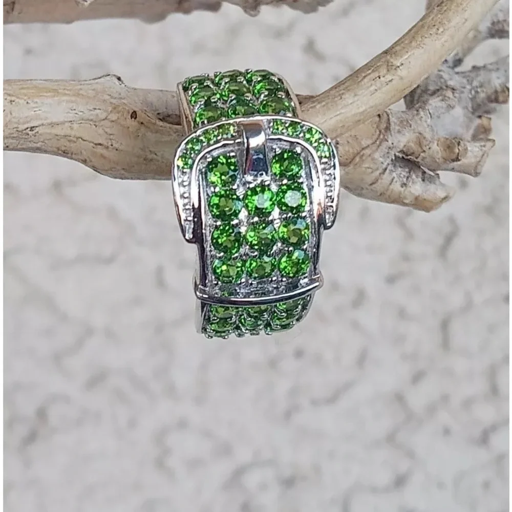 Sterling silver green chrome diopside buckle ring